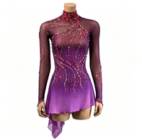 Robe de patinage artistique à col haut et dos ouvert, manches longues, en maille ornée de strass, pour enfants et adultes, pour compétitions et spectacles sur glace