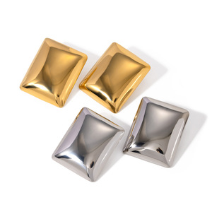 Pendientes Geométricos de Acero Inoxidable con Baño de Oro de 18k, Joyería de Moda Rectangular al por Mayor - Product Image 5