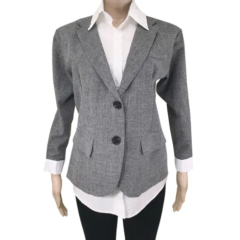 two-piece shirt and blazer gray white women's blazer casual fashion lady blazer