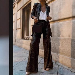 Tricolor Beaded Suit High Waist Casual Pants Women's 2 Piece <b>Set</b> Fashion - Product Image 1