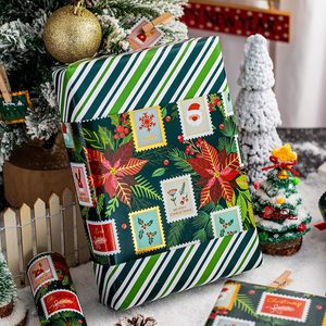 Christmas aluminum gift wrapping <b>paper</b> with stamps featuring <b>leaf</b> patterns Green diagonal stripes Customizable - Product Image 1