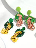 Boucles d'oreilles créatives géométriques en forme de feuille verte exagérée, boucles d'oreilles de fête, pendentif en forme de feuille de dos de tortue, pendentif léopard, boucles d'oreilles en acrylique pour femmes