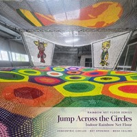 Toile de jeu en corde tressée avec panneaux circulaires colorés et tour de grimpette pour aire de jeux intérieure