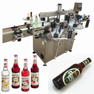 Botella de cerveza de cóctel automática fácil de usar, máquina etiquetadora de cuello y parte delantera de tres lados