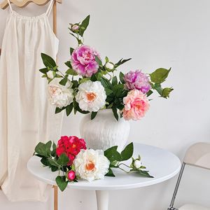 Ramo de Flores de Peonía Artificial, Blanco, Rosa, Rojo, de Plástico y Seda, Alta Simulación, Decoración para el Hogar, Bodas, Fotografía - Product Image 1