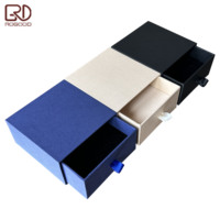 ROGOOD Élégante boîte à bijoux en papier texturé beige/bleu/noir avec tirette en ruban pour collier/bracelet/bague/boucles d'oreilles P2226