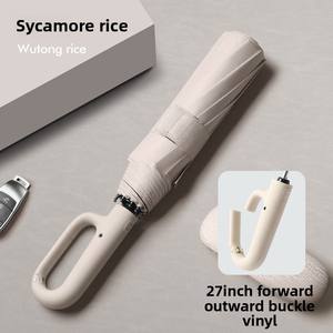 Parapluie à 3 volets de 27 pouces au design moderne entièrement automatique, <span class=keywords><strong>grand</strong></span> <span class=keywords><strong>parasol</strong></span> coupe-vent pour deux personnes avec boucle à anneau, cadeau d'affaires et de voyage - Product Image 6