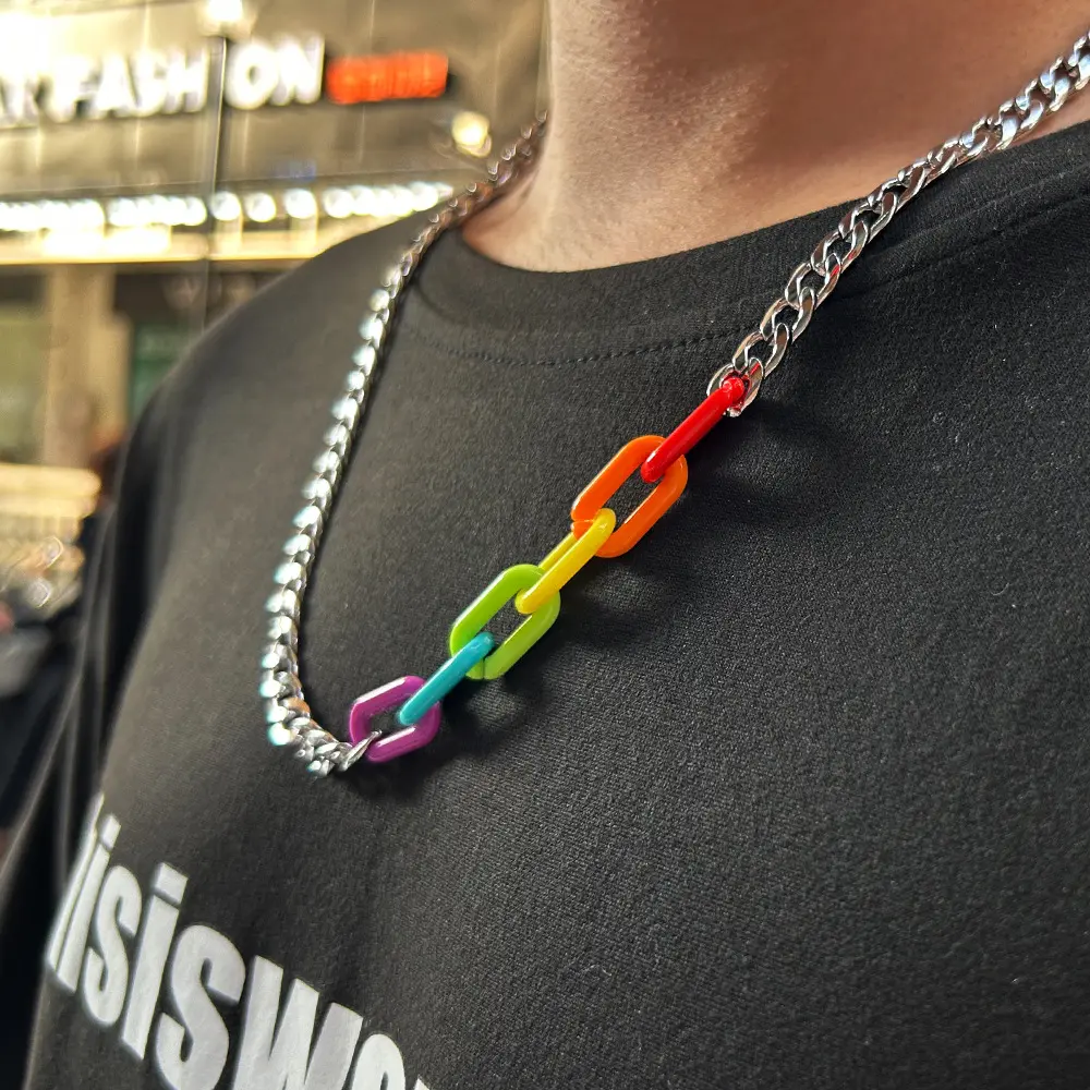 Ins Acryl Regenbogen kette Spleißen Titan Stahl Anhänger Halskette für Frauen Männer Mode HipHop Rock Coole Kragen Einfacher Schmuck