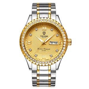 Montre homme TEVISE T807B, nouvelle montre classique de luxe, mode, affaires, quartz, bracelet en acier inoxydable doré, cadran serti de diamants - Product Image 4