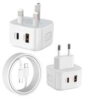 Chargeur rapide USB-C PD 21,5 W avec câble Type-C, protection QC3.0 OTP/OVP, pour appareil photo, téléphone portable, montre connectée, prise EU/UK/US/AU