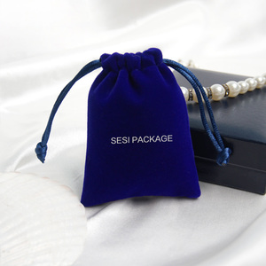 Sasi-Bolsa de terciopelo azul personalizada para joyería, bolso para pulsera, collar, terciopelo, cordón - Product Image 5
