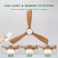 Ventilateur de plafond classique doré avec 3 pales en bois massif, moteur DC tout cuivre, télécommande LED, 52 pouces, avec lumière