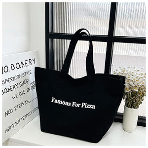 حقيبة حمل قماشية كبيرة مطبوعة مخصصة صديقة للبيئة حقيبة سفر سوداء متينة للتسوق بيضاء مع شعار - Product Image 3