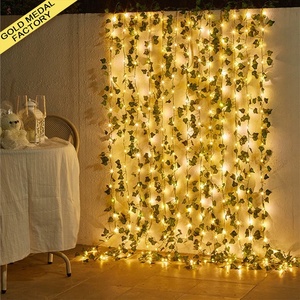 Trang trí hoa Vòng hoa và cây lá LED <span class=keywords><strong>String</strong></span> ánh sáng cổ tích màu xanh lá cây nhân tạo để lại vòng hoa giáng sinh trang trí đám cưới đèn - Product Image 1