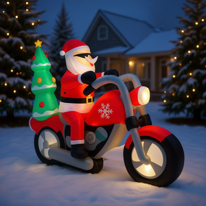 Rides Motorcycle 6ft <b>Inflatable</b> Outdoor Holiday Yard Decoration With Christmas Tree and Lights D0100HPUPEV 6ft Santa - Product Image 5