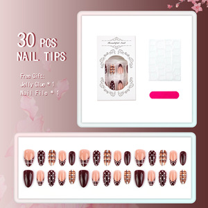 Offre Spéciale : Kit de Faux Ongles à Presser pour l'Automne – Motif Pois, French Manucure, Couleur Unie Luxe, Élégant Motif Écossais, Embouts d'Ongles Artistiques - Product Image 4
