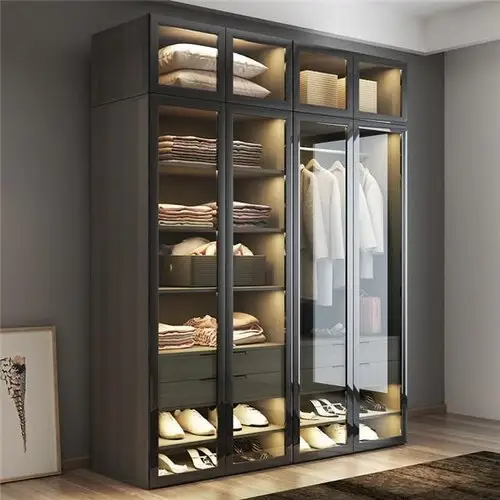 Garde-robe de chambre à coucher modulaire en métal blanc sur mesure en acier inoxydable en bois