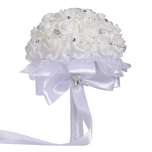 Romantique Artificielle Blanc <span class=keywords><strong>Ivoire</strong></span> Fleurs <span class=keywords><strong>De</strong></span> <span class=keywords><strong>Mariée</strong></span> Main Tenant Rose <span class=keywords><strong>Bouquet</strong></span> <span class=keywords><strong>De</strong></span> Mariage - Product Image 3
