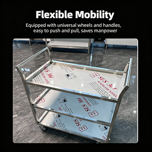 Carrito de Servicio Móvil de Acero Inoxidable de 3 Niveles, Carrito de Servicio de Alimentos para Restaurantes, Cocinas, Hoteles y Cafeterías - Product Image 4