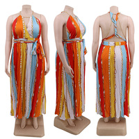 Robe longue personnalisée grande taille à imprimé chaîne, col licou, sans manches, dos ouvert, pour l'été, les fêtes et les stations balnéaires, vente en gros OEM