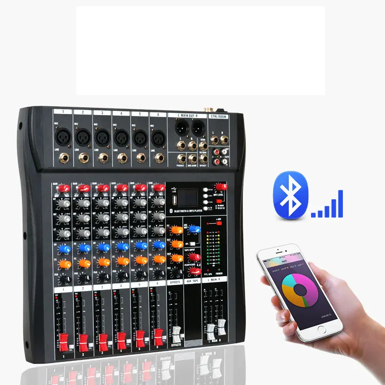 Mixer Suara Harga Murah Grosir Diperbarui Seri 6 Saluran Konsol Mixer Audio Fungsi Gigi Biru dengan Mixer Dj Mini USB