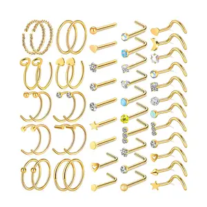 DAIHE Fashion Jewelry Titanium Gold Plated Nose Piercing Jewelry Zircon Opal Pierced Nose Pins