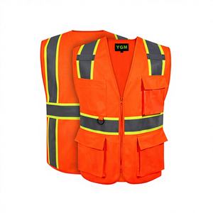 Chaleco de Seguridad Reflectante de Alta Visibilidad Personalizado al por Mayor, Impermeable, de Poliéster, Naranja, Tejido, con Múltiples Bolsillos, para Hombre y Mujer - Product Image 1