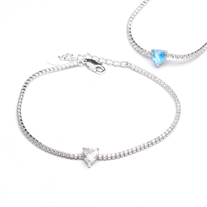 Pulsera de Tenis Romántica con Forma de Corazón en Blanco, Rosa y Azul, con Circonitas, Plata de Ley 925, Pulsera Clásica con Dije de Amor, Regalo para Mujer - Product Image 1