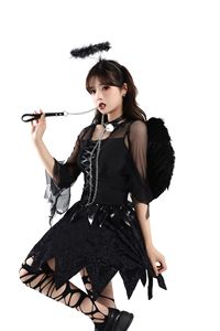 Conjunto de Disfraz de Ángel Oscuro Gótico - Vestido de Ángel Caído Negro para Halloween y Carnaval con Alas de Plumas y Diadema - Product Image 5