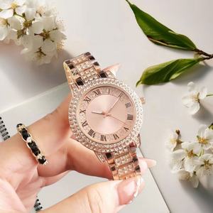 Montre pour femmes en or rose avec strass, cadran à chiffres romains, bracelet en acier inoxydable, luxe, mode, nouveau design, montres pour filles - Product Image 3