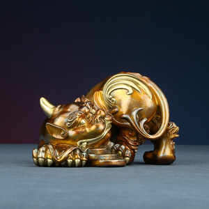 Copper Reclining Pixiu Ornament Feng Shui <b>Desk</b> Decor Home Office Gift - Product Image 1