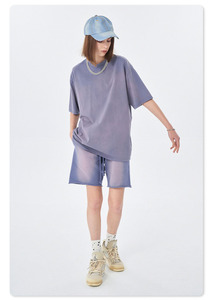 LYN9132 Wholesale Summer Casual Shorts Sets Vintage Gradient Color Edge <strong>Old</strong> T Shirt Shorts Solid Tracksuit Set 2 Pieces Sets - Product Image 3