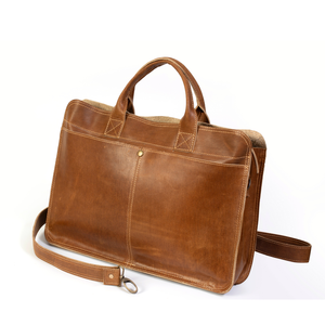 Classic Style Zipper Closure Laptop Briefcase Genuine Leather 15 Inch Durable Shoulder <b>Bag</b> for Work - Product Image 4