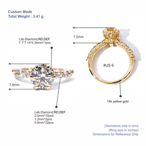 Anillo de Oro Sólido Amarillo de 14K Personalizado de Tianyu Gems con Diamante de Laboratorio de Corte Brillante Redondo, Elegante y Clásico para Mujer - Product Image 2