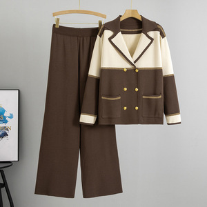 Elegante Conjunto de Punto para Mujer, Cárdigan Cruzado con Botones, Pantalones de Pierna Ancha, Atuendo de Lujo, Conjunto de Dos Piezas, Traje para Mujer - Product Image 3
