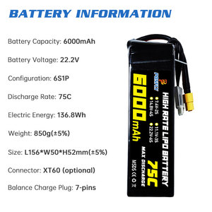 Batería PONFLY de 6000mAh para Drones, 22.2V 75C 3S 4S 6S 8S, Batería para Coches RC, Juguetes, Drones UAV, para Aeronaves RC Quadcopter, 6000-75C de Alta Capacidad - Product Image 4