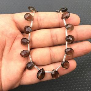 ลูกปัด Briolette ทรงลูกแพร์แบบเหลี่ยมเพชรพลอยควอทซ์สโมคกี้แท้21ชิ้นลูกปัดสีน้ำตาลอินเดียนผลิตจากลูกปัดหินคุณภาพสูง - Product Image 2