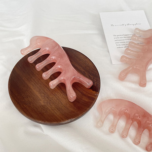 Scalp Massage Comb Five Finger Resin Amber Pink 10-15Cm Hair Brush Therapy Tool - Product Image 1