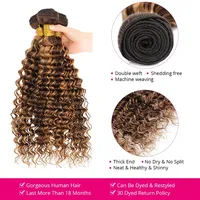 Extensions de cheveux bouclés brésiliens Deep Wave Highlight 4/27, blond miel, marron, tissage double trame, pour une pose parfaite