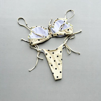 Baju Renang Wanita Motif Polkadot dengan Kawat Penyangga, Detail Tali, Model Bikini Brasil, Ukuran S-L