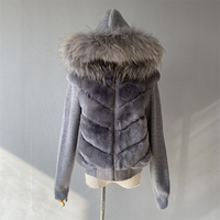 Jxwatcher Cardigan en tricot chaud d'hiver avec capuche en vraie fourrure de raton laveur, veste de luxe personnalisée à fermeture éclair pour femme en fourrure de lapin Rex