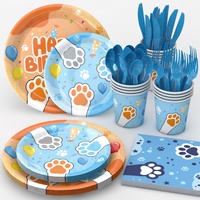 Juego de Artículos para Fiesta de Cumpleaños con Estampado de Huellas de Cachorro, Decoraciones Desechables con Temática Canina para Eventos Infantiles
