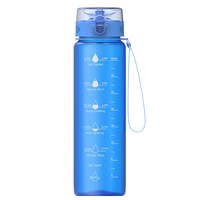 Bouteille d'eau de fitness motivante minimaliste en plastique étanche avec marqueur de temps pour le débit de type de pressage de voyage