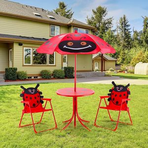 Vente en gros Ensemble de jardin pour enfants en plein air Ensemble de <span class=keywords><strong>3</strong></span> chaises en fer avec <span class=keywords><strong>table</strong></span> pliante pour enfants et terrasse avec parapluie - Product Image 4