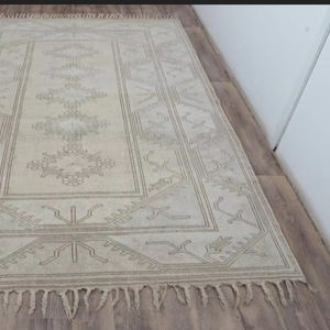 Oushak Handmade Wool/Silk Large Rug BeigeBlue Turkish Rug Set Living Room Entry Bedroom Prayer Picnic Non-Slip PET Friendly - Product Image 5