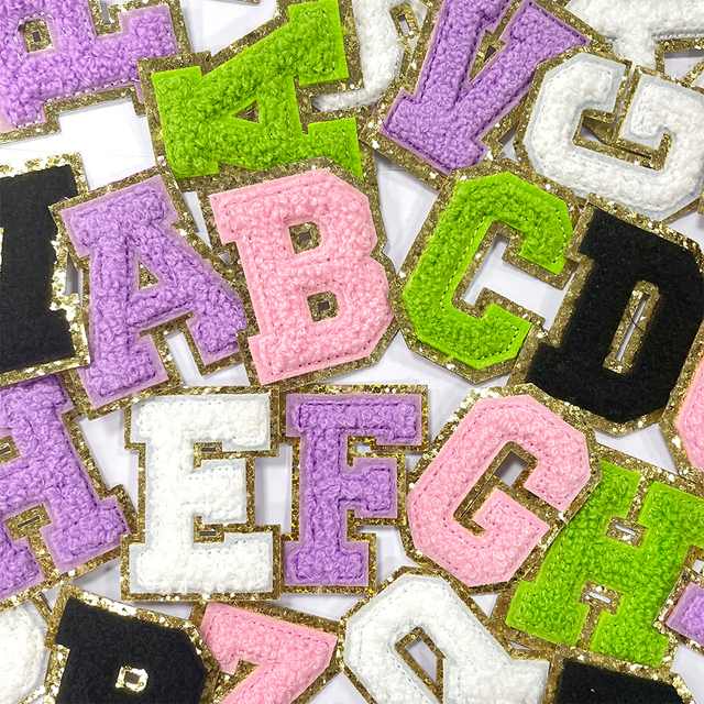 Wholesale Custom 3D Chenille Embroidered Alphabet A-Z Iron-on Patches Colorful Fabric Varsity Clothes Hats T-shirts Bags
