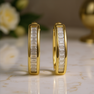 Orecchini in Oro E4246 con Diamanti Taglio Baguette, Classici da Donna per Uso Quotidiano, Colore G, Diamanti Naturali - Product Image 2