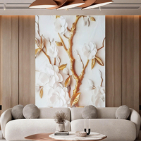 Panneau mural en PVC de bonne qualité, marbre 3D, fleurs brillantes, feuille de marbre PVC ignifuge et résistante aux UV pour la décoration murale intérieure