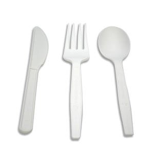 Vaisselle en bagasse de canne à sucre prête à <span class=keywords><strong>la</strong></span> vente au détail, ensembles de couverts jetables biodégradables en emballage en vrac pour les supermarchés - Product Image 1