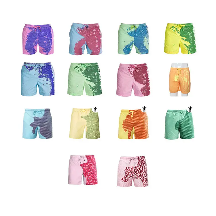 Magical Change Color Summer Cool Surf Quick Dry Bathing Pant Color Changing Custom Swim Trunks Men Beach Shorts with Pockets